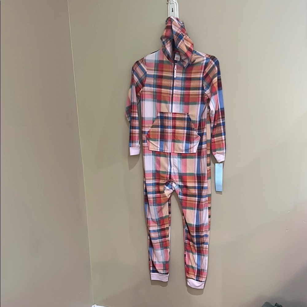 Cat & Jack Kids hooded sleeper Pajamas - plaid Multicolor Stripes size XL